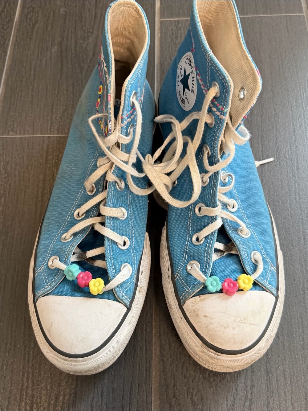 Converse Teal High-Top Sneakers with Flower Bead Accents